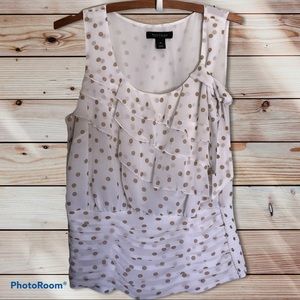 WHBM White Tank Career Blouse with Gold Polka Dots
